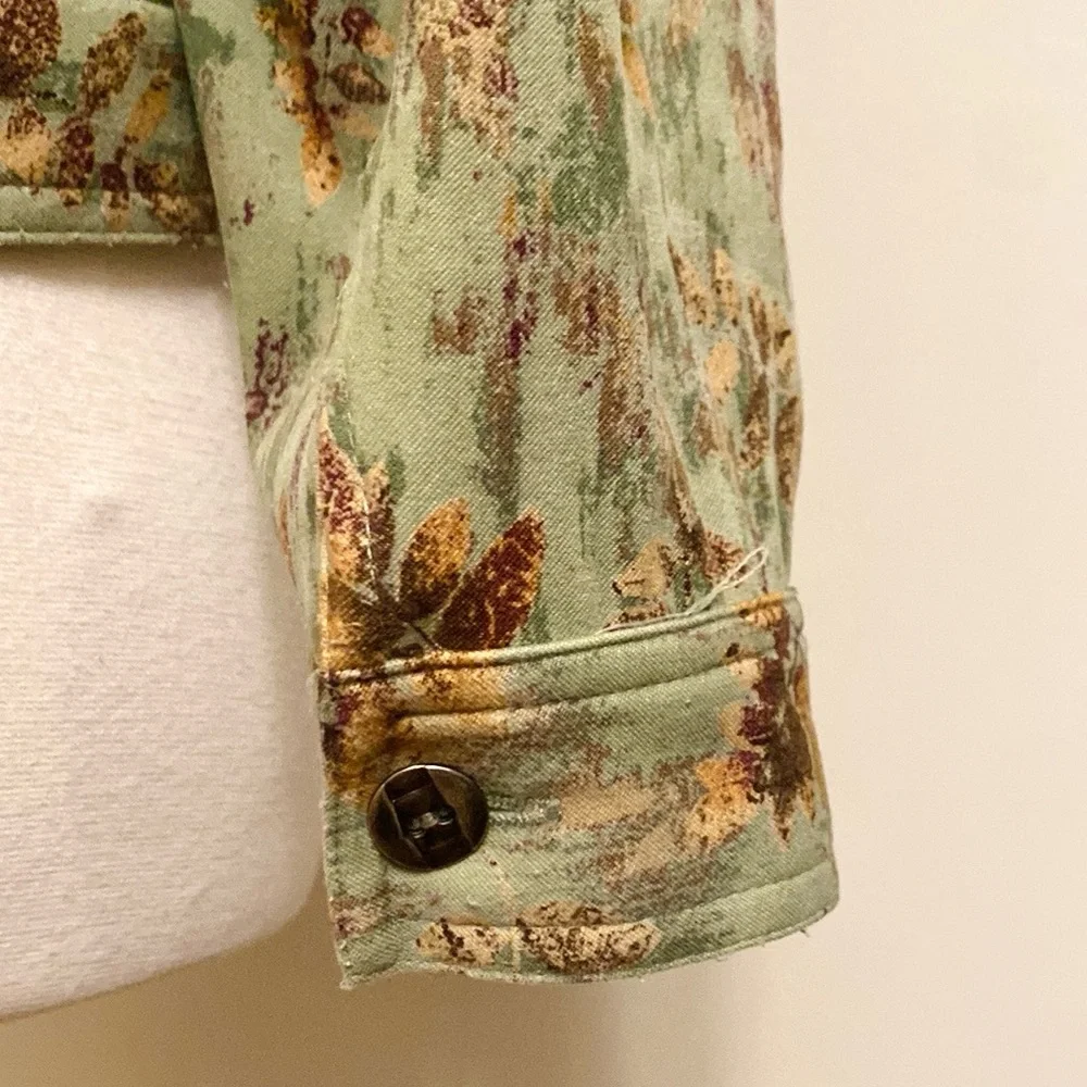 Christopher & Banks Stretch Green Brown Leaf L Cottagecore Grandma Chic Jacket